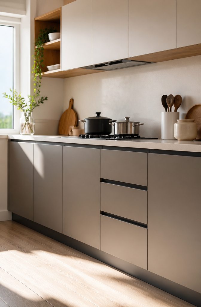 Melamine cabinetry featuring a smooth, consistent finish in a kitchen.