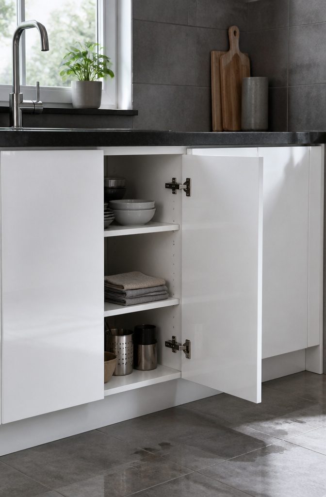 PVC cabinetry in a kitchen, showcasing a smooth, waterproof finish.