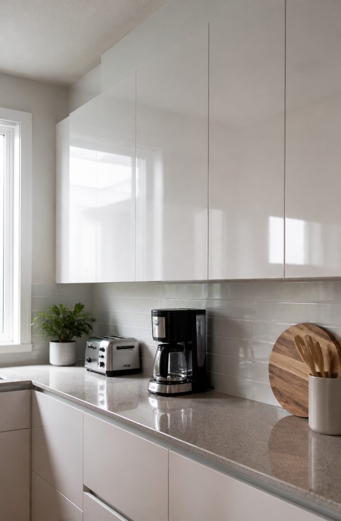 Kitchen featuring thermofoil cabinetry with a smooth, seamless surface.