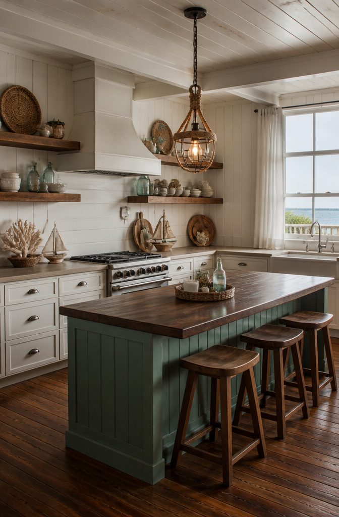 Nautical pendant light with rope-wrapped cord and cage surround.