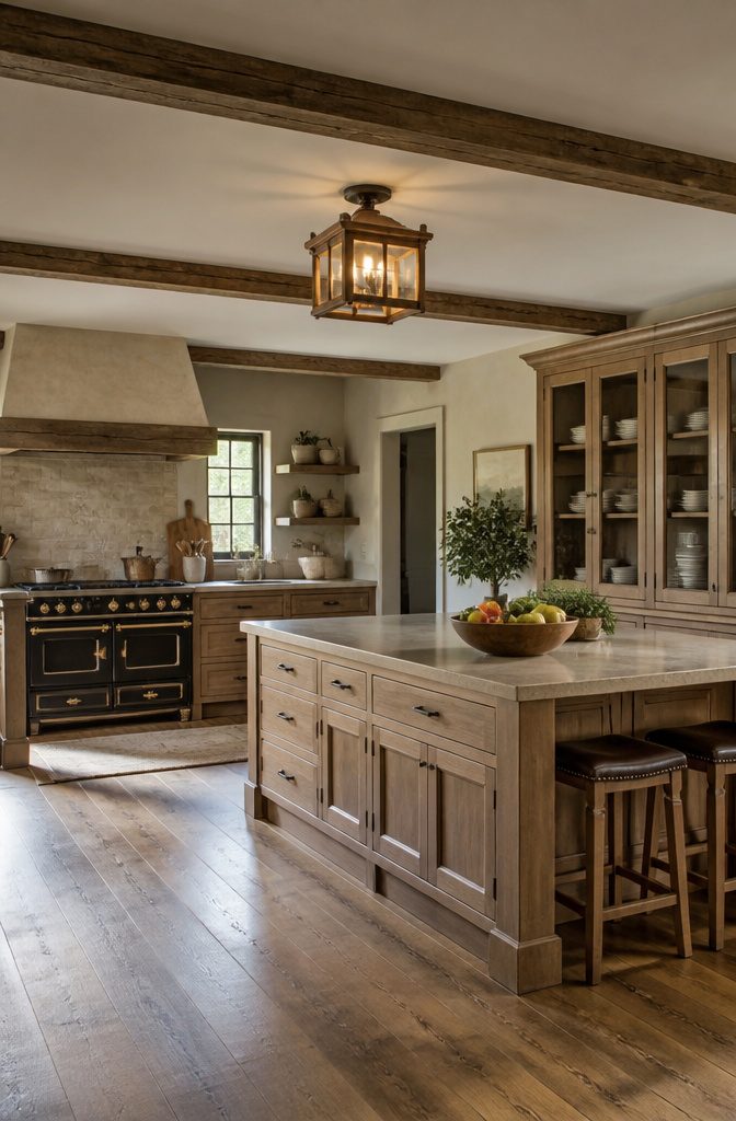 Rustic ceiling light fixture mounted close to a kitchen ceiling.